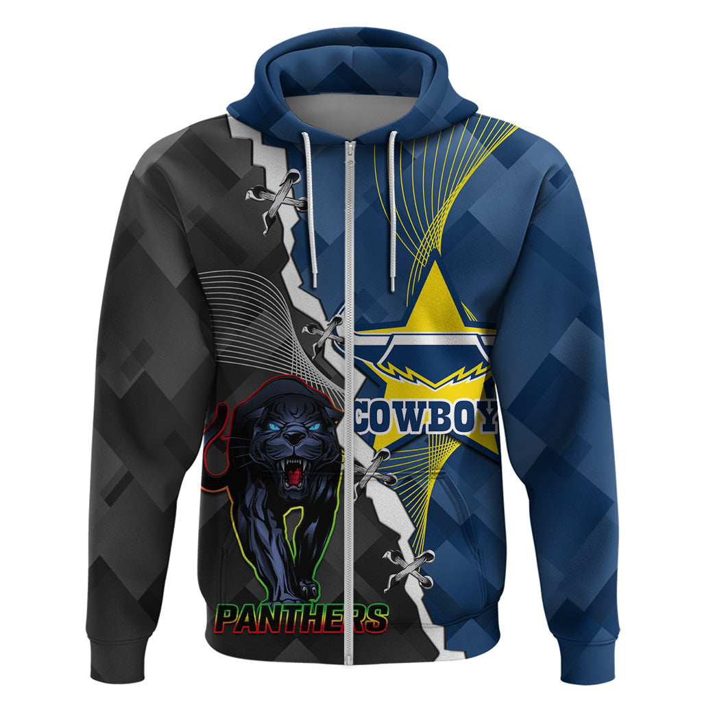 Personalised Panthers And Cowboys Rugby Hoodie Sporty Version - Vibe Hoodie Shop
