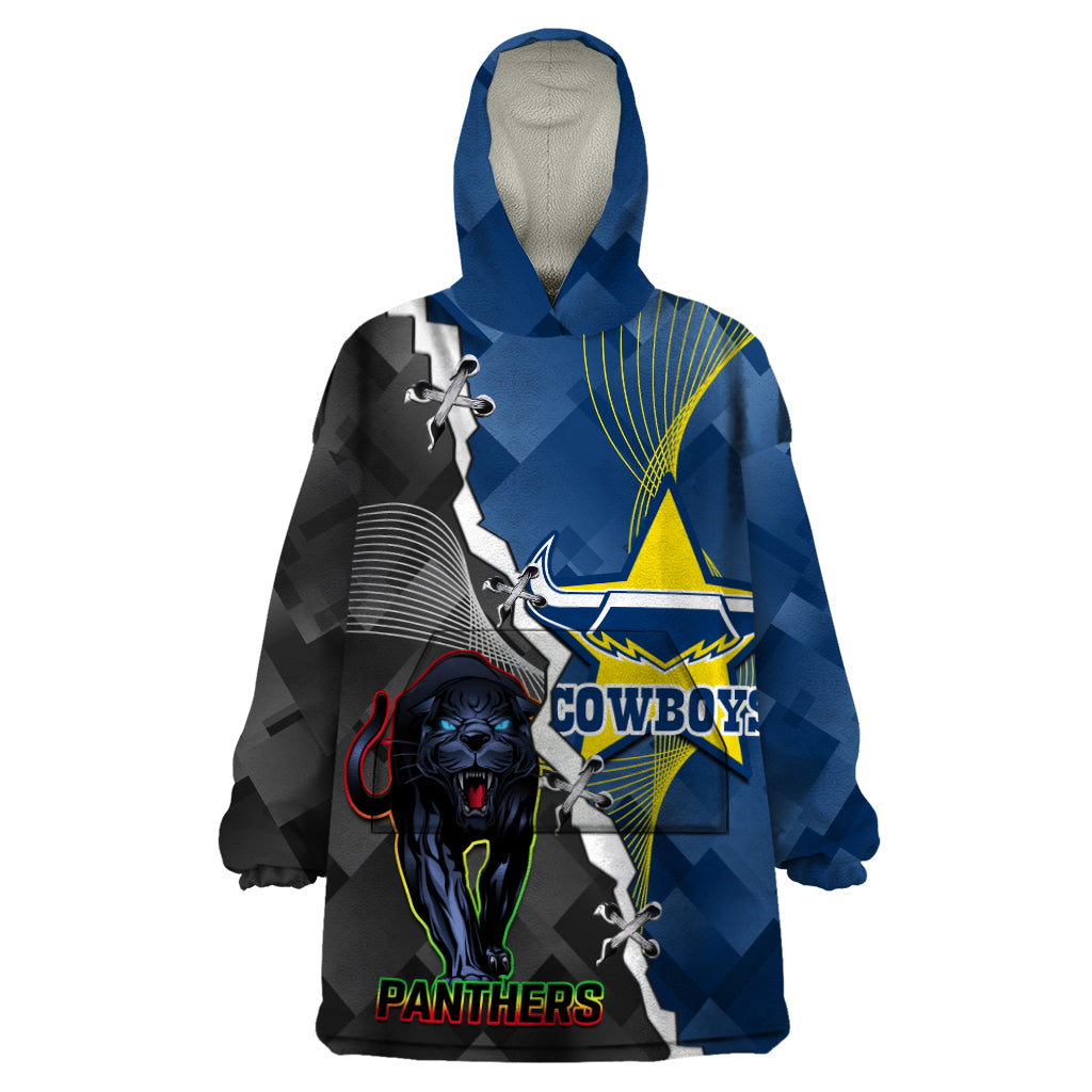 Personalised Panthers And Cowboys Rugby Wearable Blanket Hoodie Sporty Version - Vibe Hoodie Shop