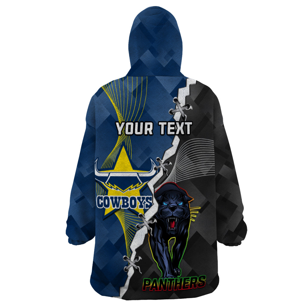 Personalised Panthers And Cowboys Rugby Wearable Blanket Hoodie Sporty Version - Vibe Hoodie Shop