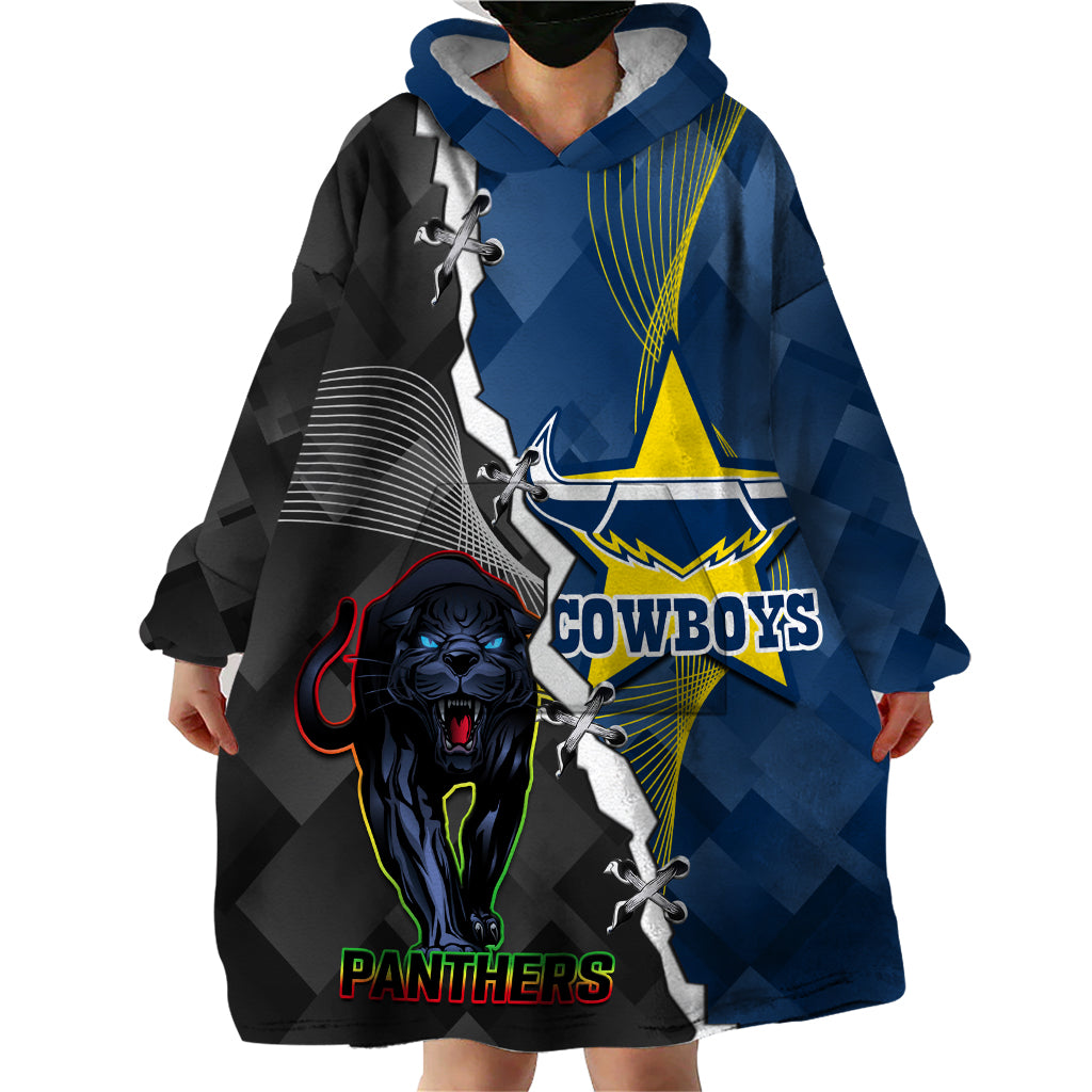 Personalised Panthers And Cowboys Rugby Wearable Blanket Hoodie Sporty Version - Vibe Hoodie Shop