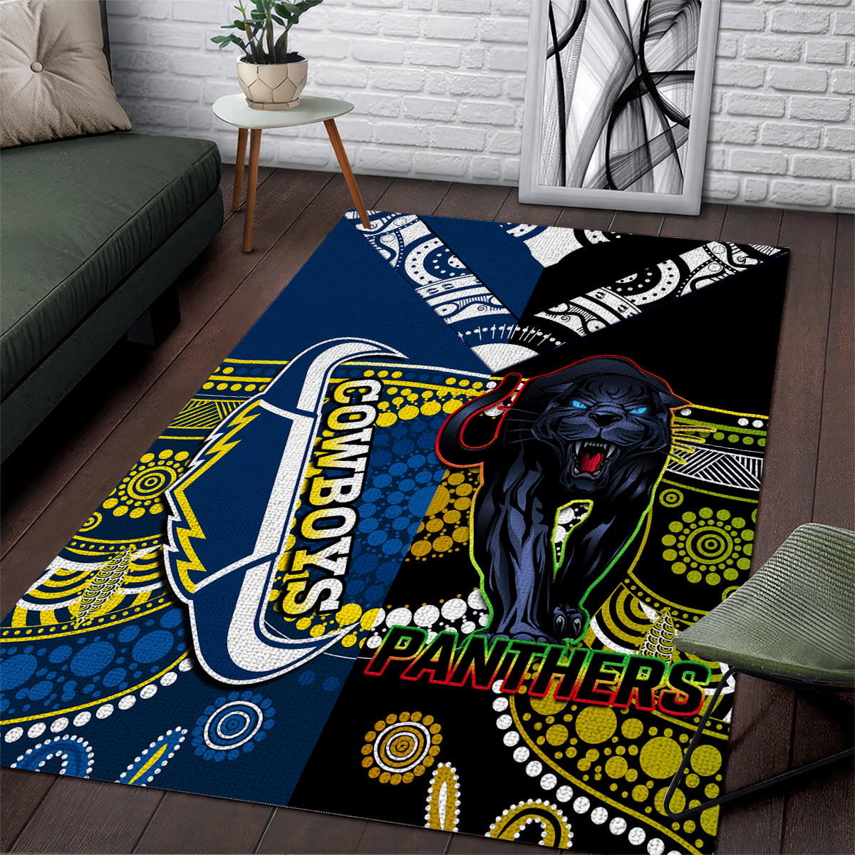 Panthers And Cowboys Rugby Area Rug Aboriginal Version - Vibe Hoodie Shop