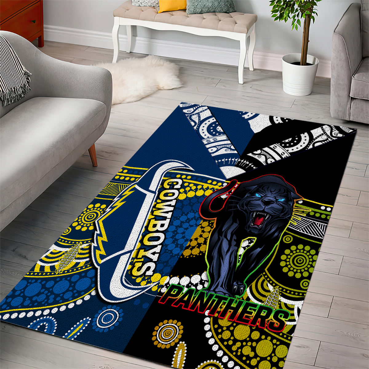 Panthers And Cowboys Rugby Area Rug Aboriginal Version - Vibe Hoodie Shop