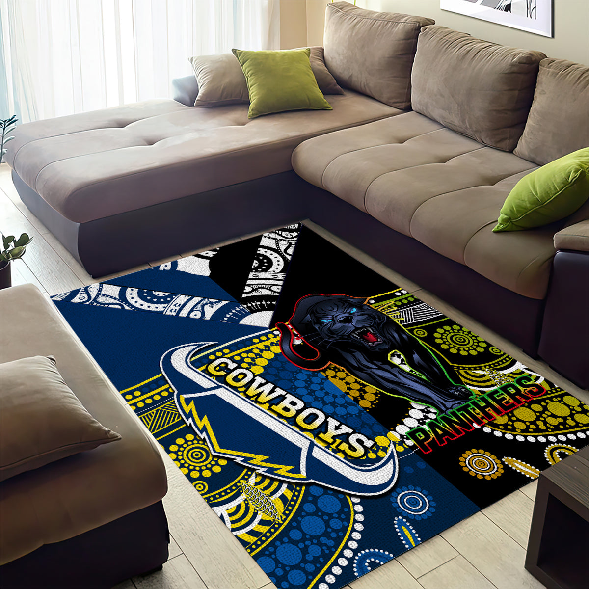 Panthers And Cowboys Rugby Area Rug Aboriginal Version - Vibe Hoodie Shop