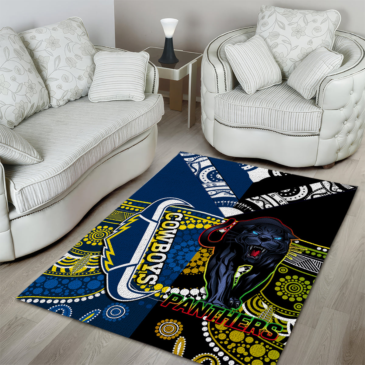 Panthers And Cowboys Rugby Area Rug Aboriginal Version - Vibe Hoodie Shop