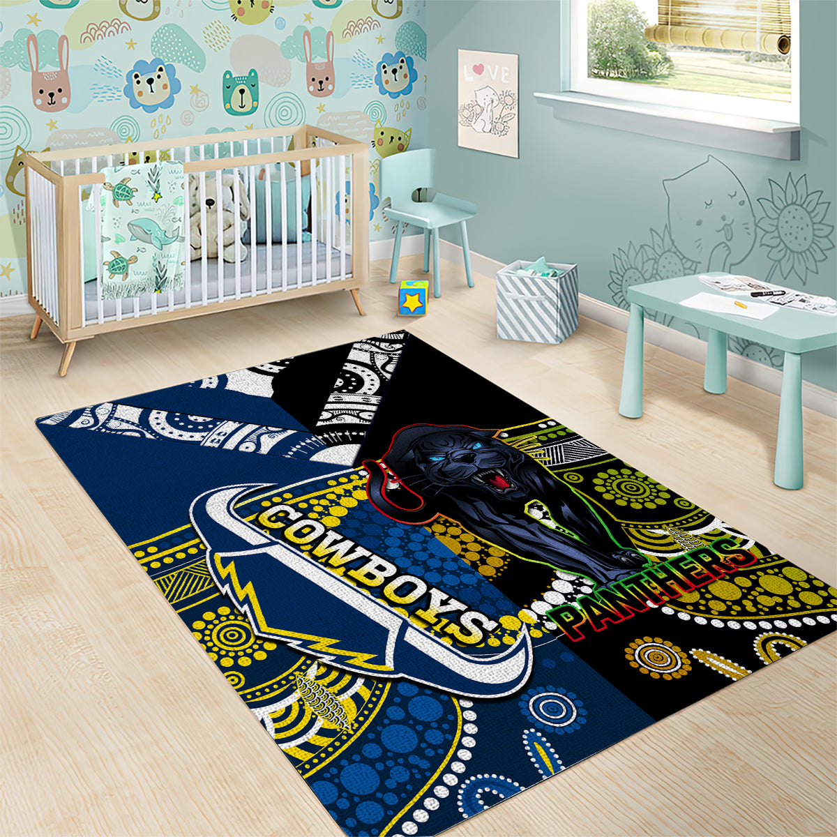 Panthers And Cowboys Rugby Area Rug Aboriginal Version - Vibe Hoodie Shop