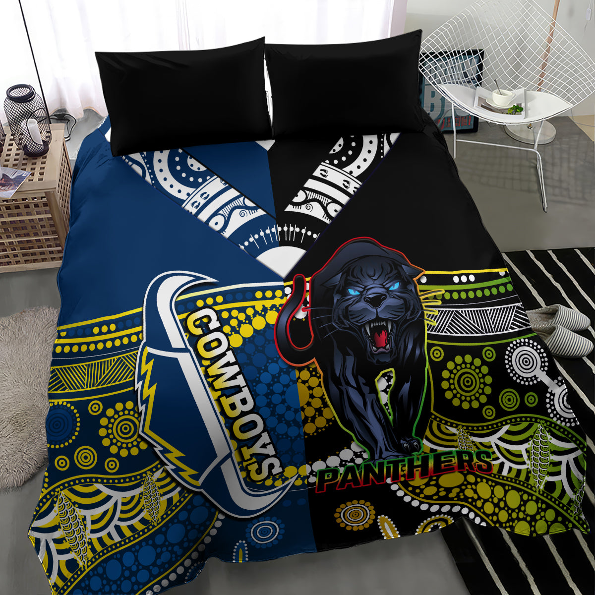Panthers And Cowboys Rugby Bedding Set Aboriginal Version - Vibe Hoodie Shop