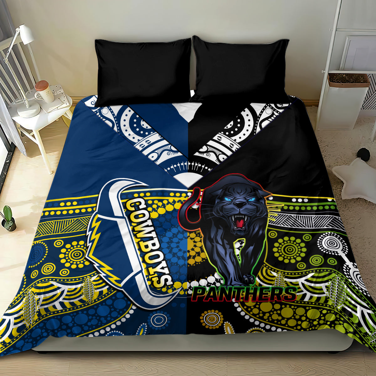 Panthers And Cowboys Rugby Bedding Set Aboriginal Version - Vibe Hoodie Shop