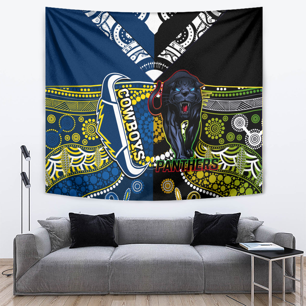 Panthers And Cowboys Rugby Tapestry Aboriginal Version - Vibe Hoodie Shop