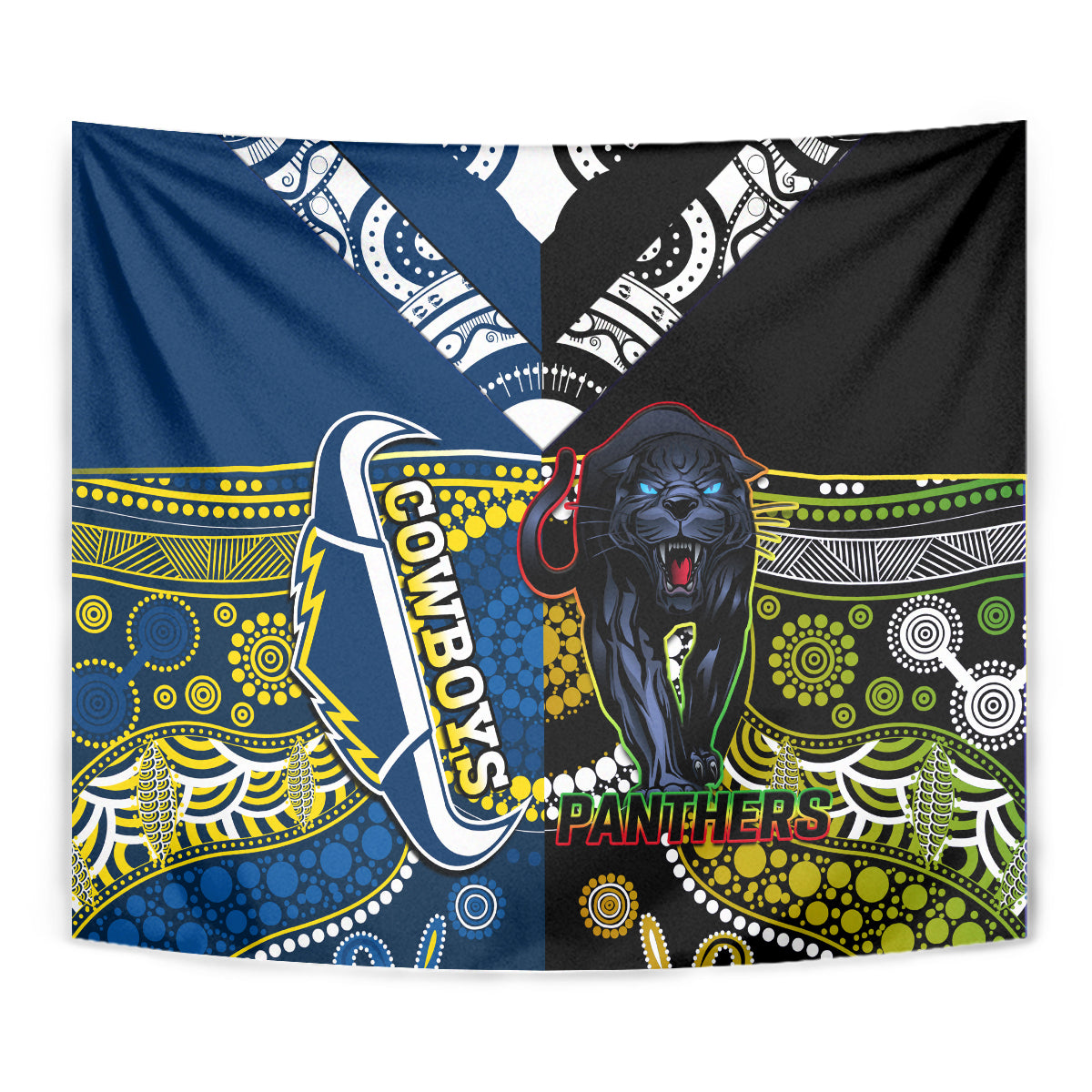 Panthers And Cowboys Rugby Tapestry Aboriginal Version - Vibe Hoodie Shop