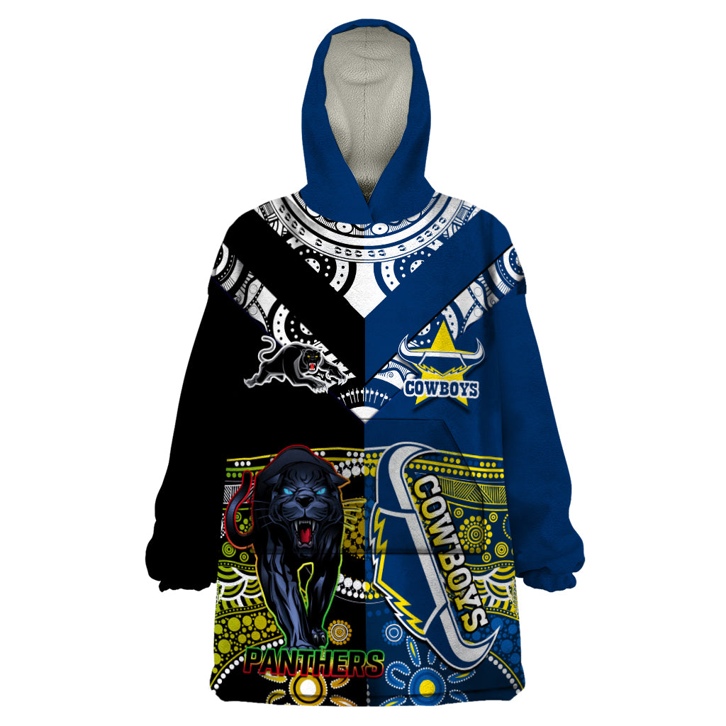 Custom Panthers And Cowboys Rugby Wearable Blanket Hoodie Aboriginal Version - Vibe Hoodie Shop