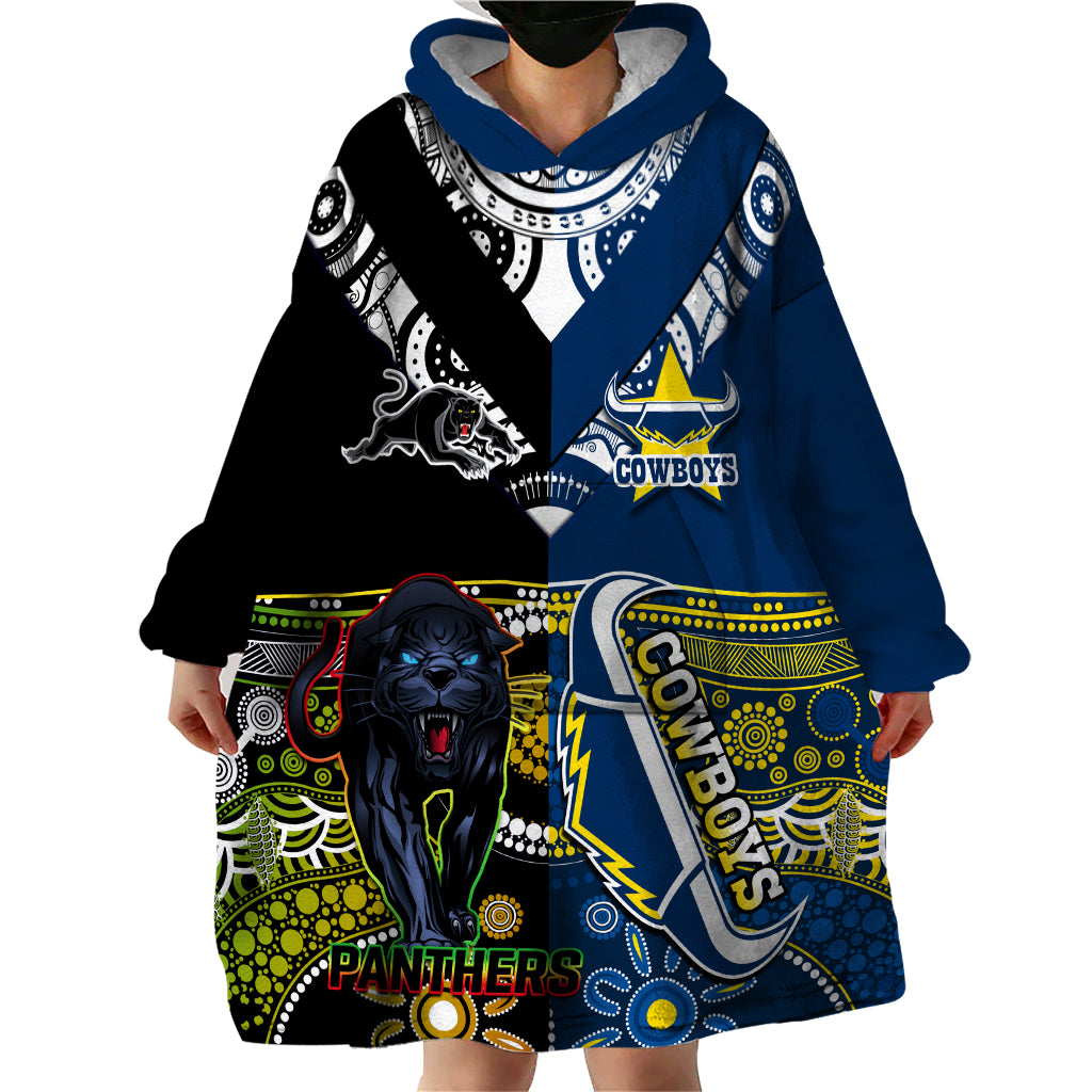 Custom Panthers And Cowboys Rugby Wearable Blanket Hoodie Aboriginal Version - Vibe Hoodie Shop