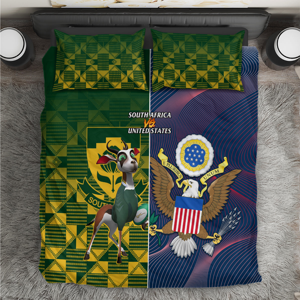 South Africa And United States Rugby Bedding Set 2023 Springboks Combine Eagles - Vibe Hoodie Shop