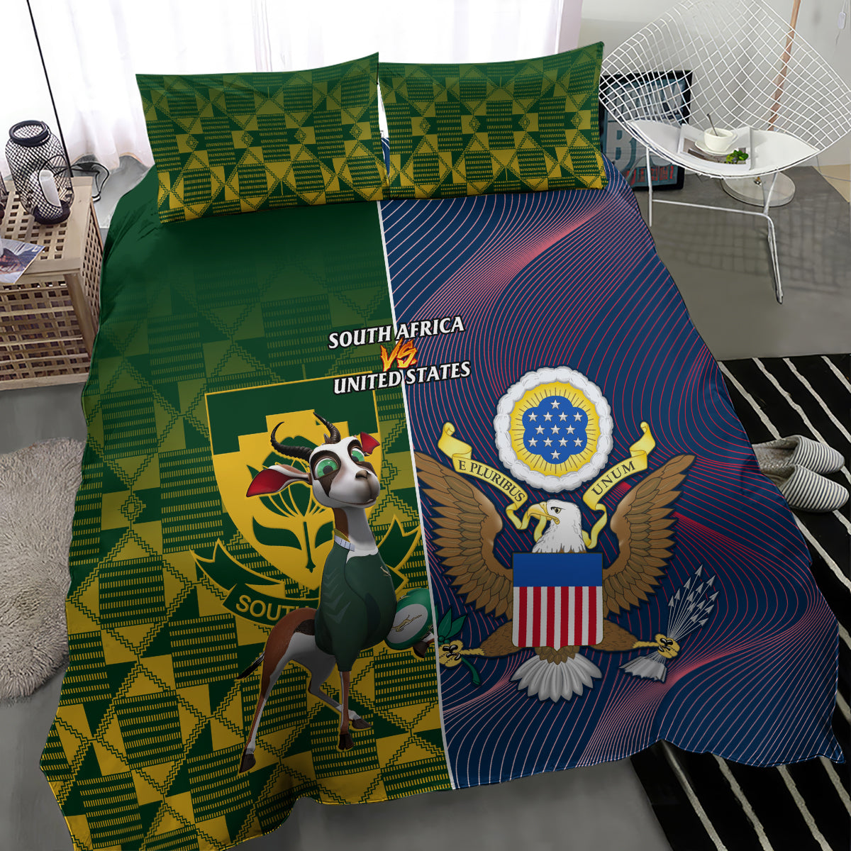 South Africa And United States Rugby Bedding Set 2023 Springboks Combine Eagles - Vibe Hoodie Shop