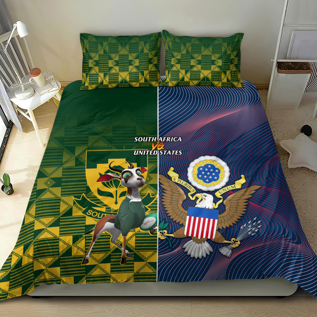 South Africa And United States Rugby Bedding Set 2023 Springboks Combine Eagles - Vibe Hoodie Shop