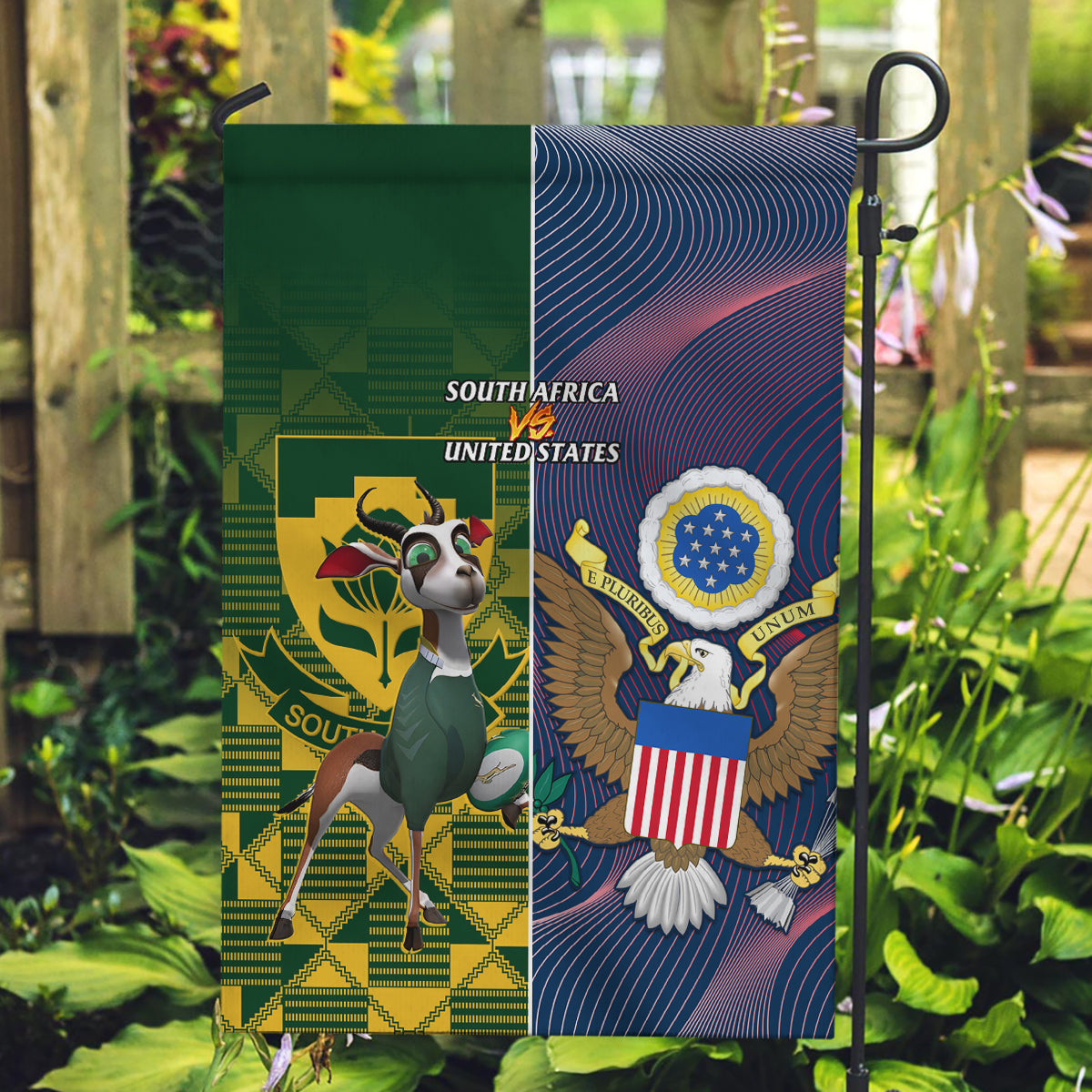 South Africa And United States Rugby Garden Flag 2023 Springboks Combine Eagles - Vibe Hoodie Shop