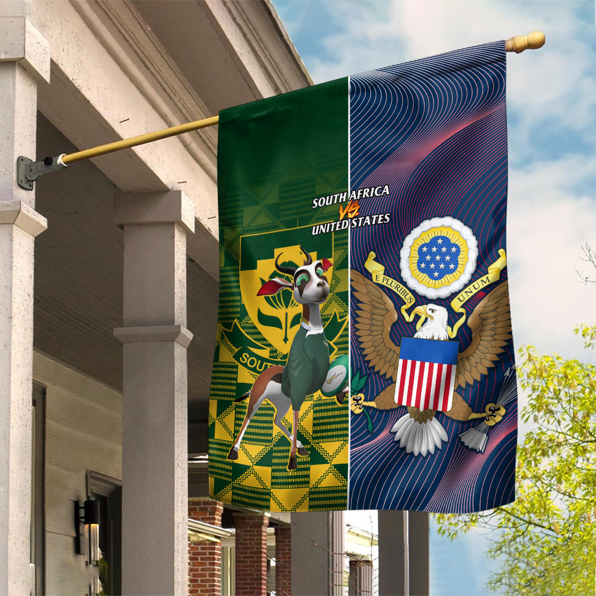 South Africa And United States Rugby Garden Flag 2023 Springboks Combine Eagles - Vibe Hoodie Shop