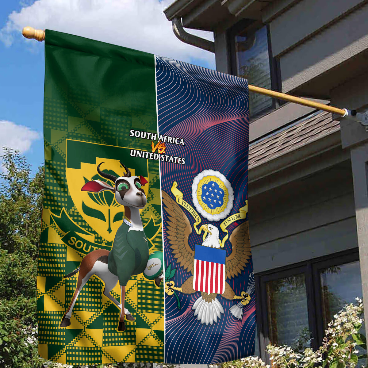 South Africa And United States Rugby Garden Flag 2023 Springboks Combine Eagles - Vibe Hoodie Shop