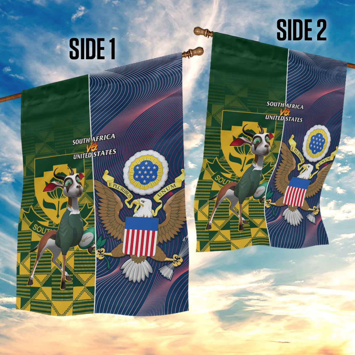 South Africa And United States Rugby Garden Flag 2023 Springboks Combine Eagles - Vibe Hoodie Shop