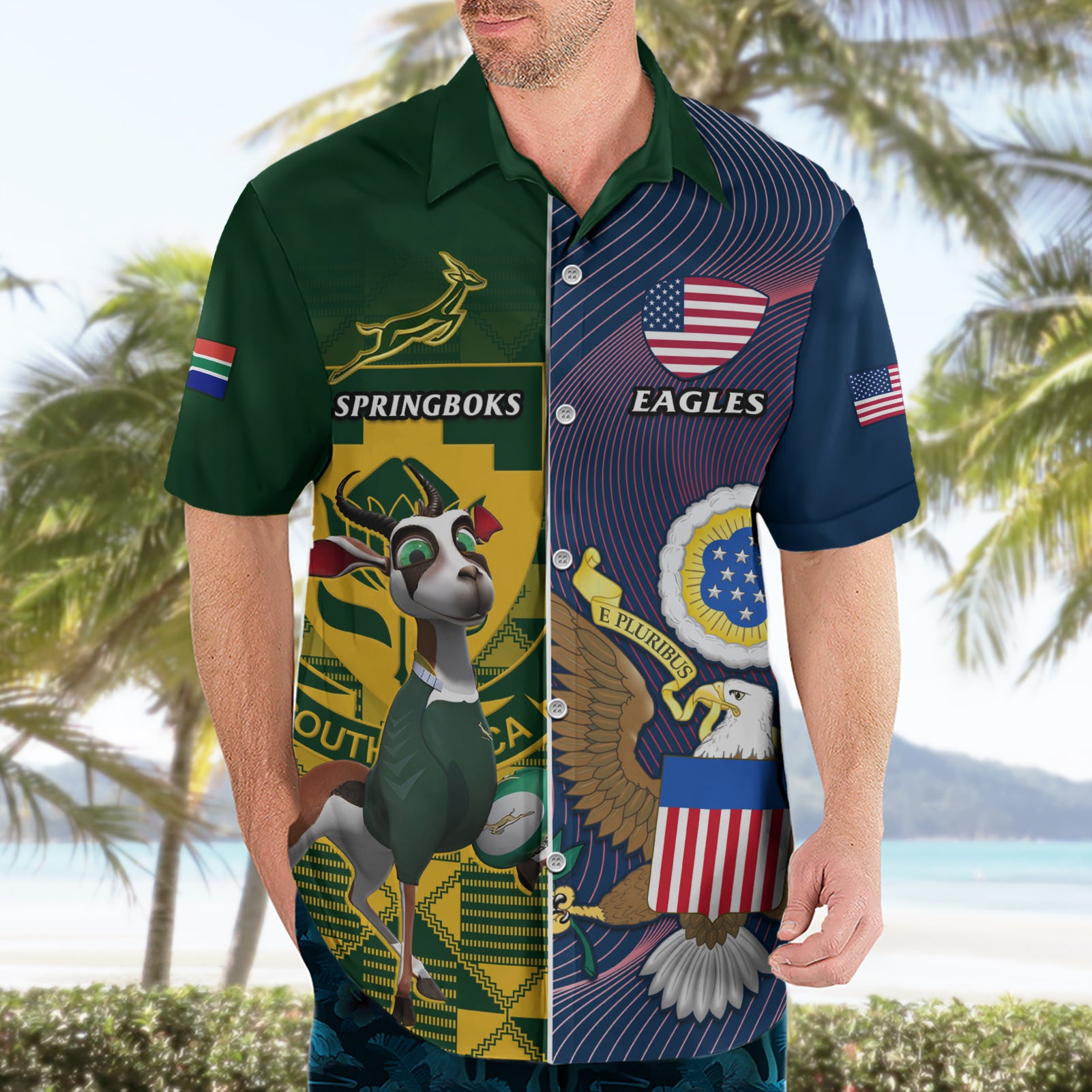 South Africa And United States Rugby Hawaiian Shirt 2023 Springboks Combine Eagles - Vibe Hoodie Shop