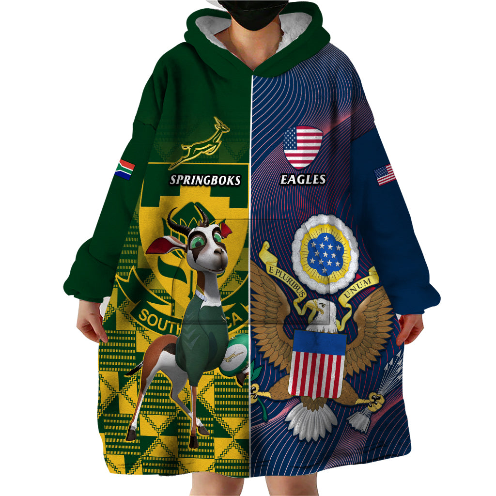 South Africa And United States Rugby Wearable Blanket Hoodie 2023 Springboks Combine Eagles - Vibe Hoodie Shop