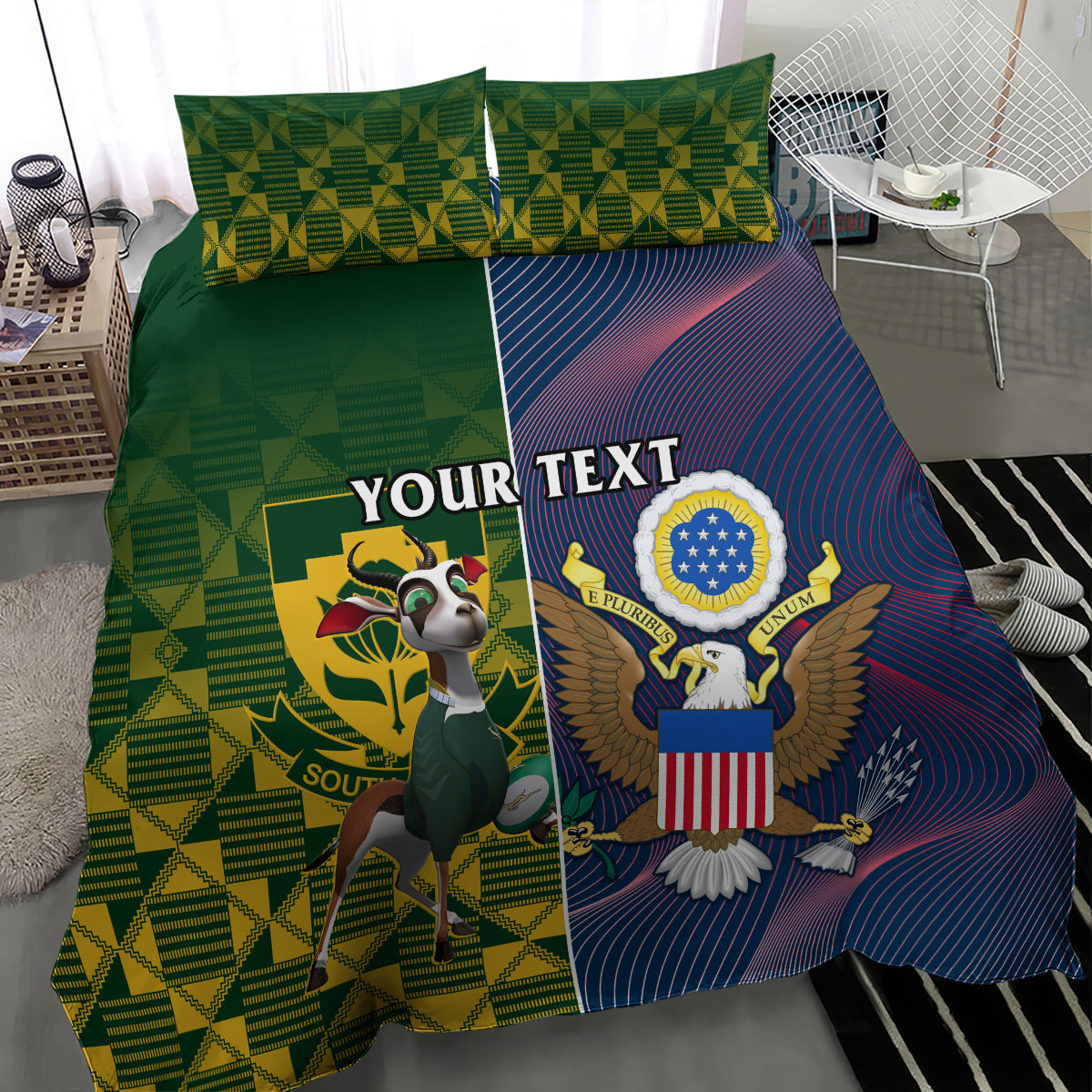 Custom South Africa And United States Rugby Bedding Set 2023 Springboks Combine Eagles - Vibe Hoodie Shop
