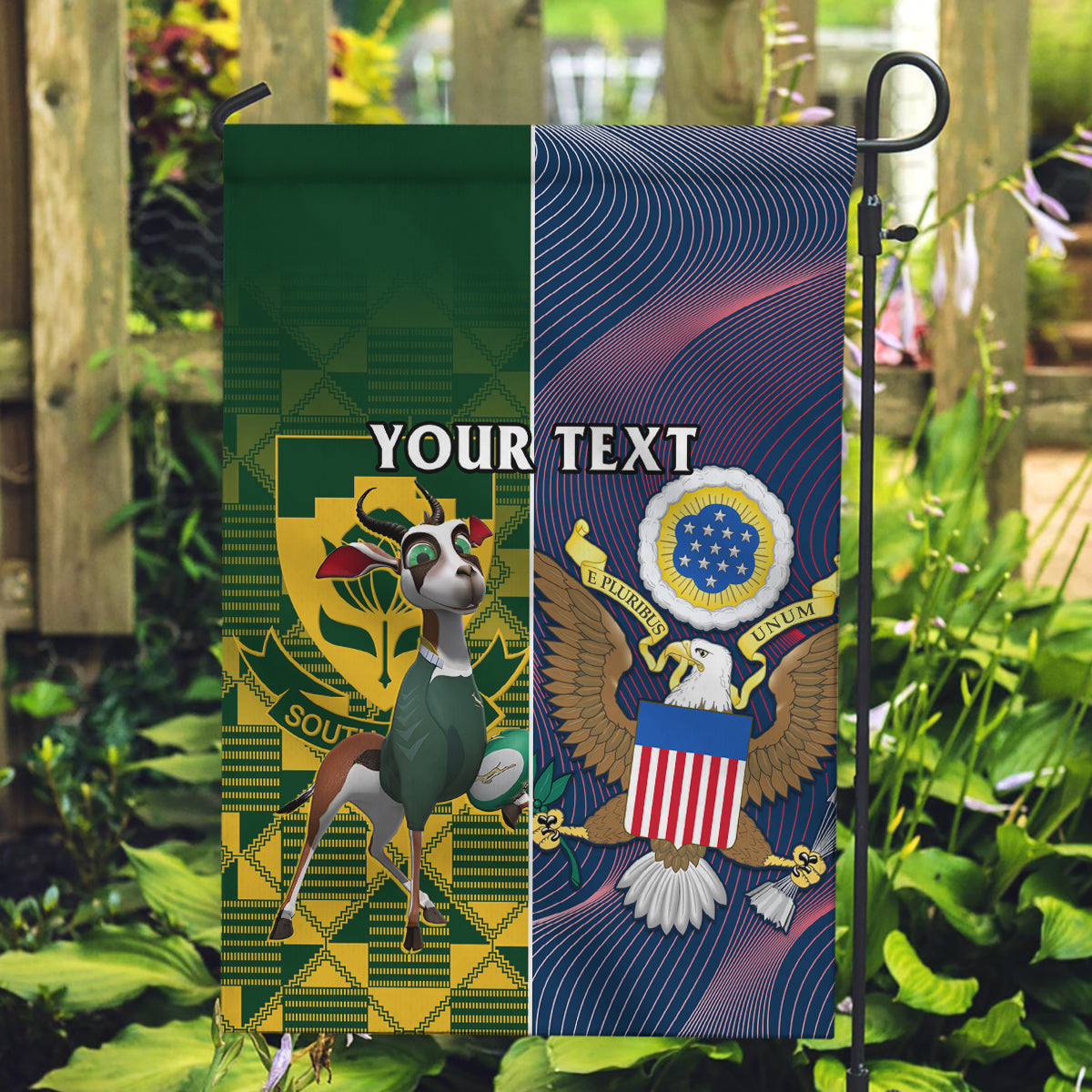 Custom South Africa And United States Rugby Garden Flag 2023 Springboks Combine Eagles - Vibe Hoodie Shop