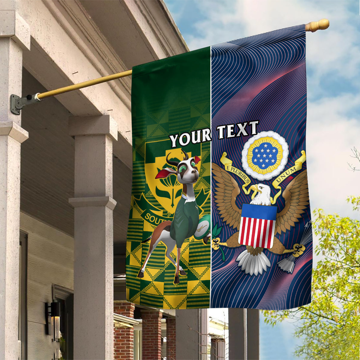 Custom South Africa And United States Rugby Garden Flag 2023 Springboks Combine Eagles - Vibe Hoodie Shop