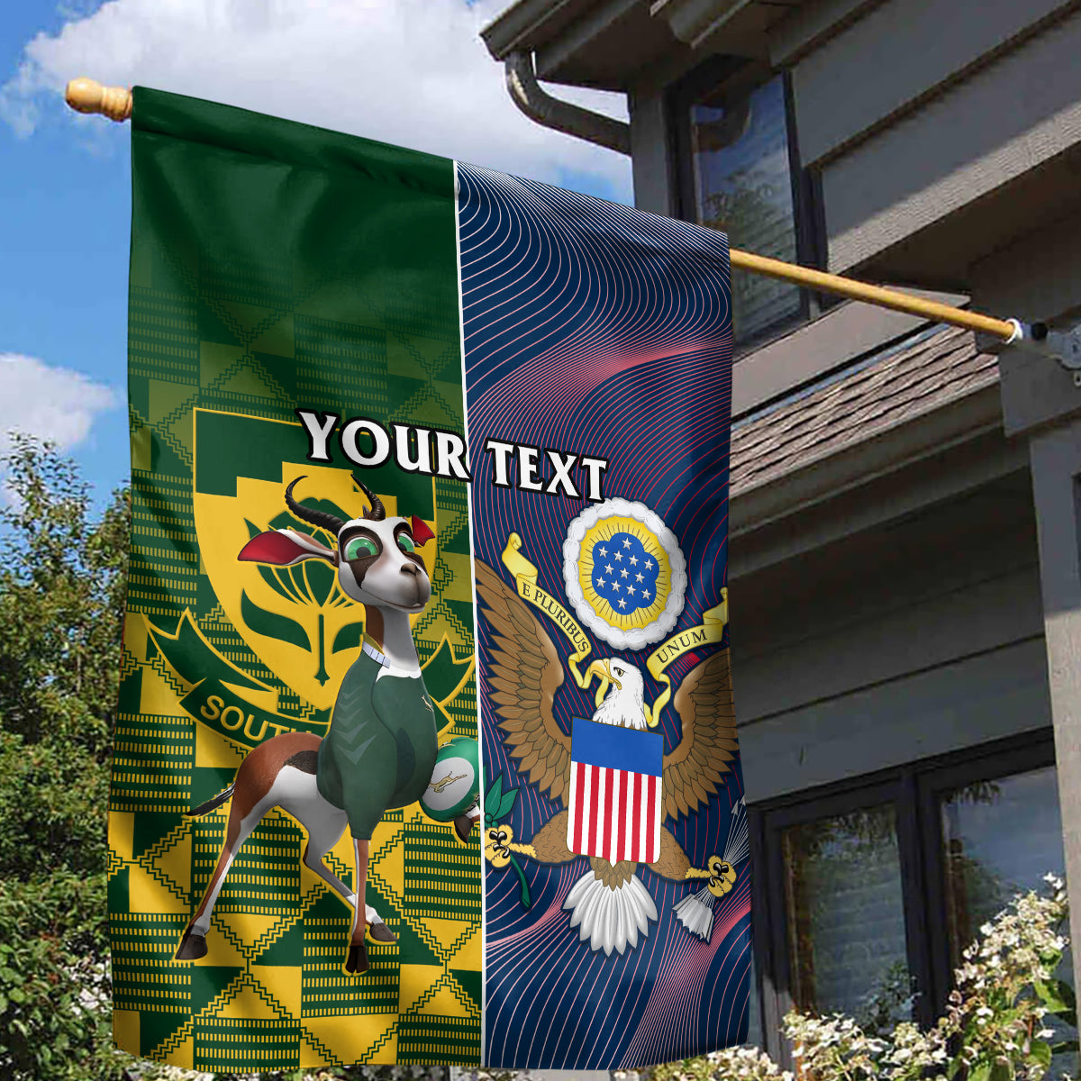 Custom South Africa And United States Rugby Garden Flag 2023 Springboks Combine Eagles - Vibe Hoodie Shop