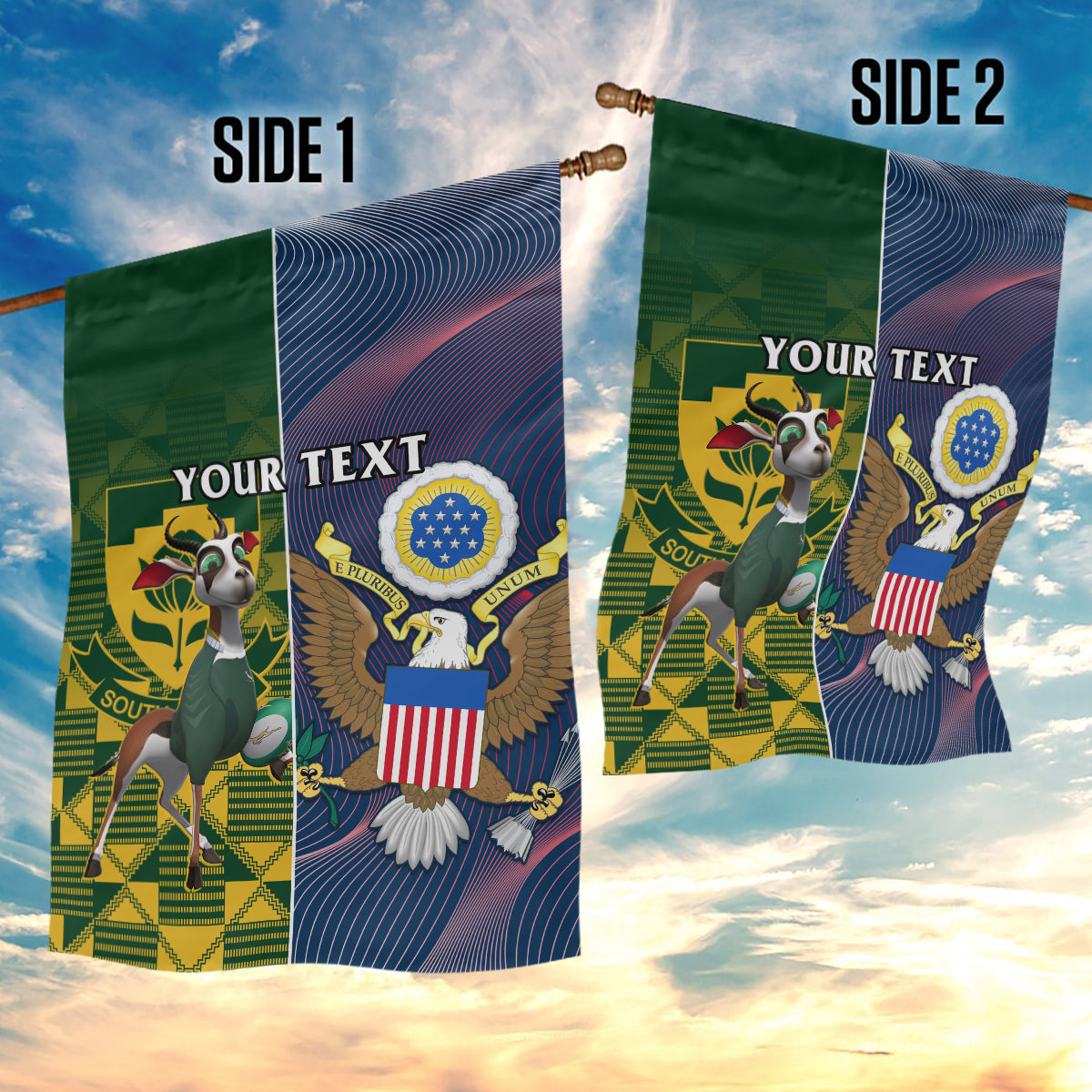 Custom South Africa And United States Rugby Garden Flag 2023 Springboks Combine Eagles - Vibe Hoodie Shop