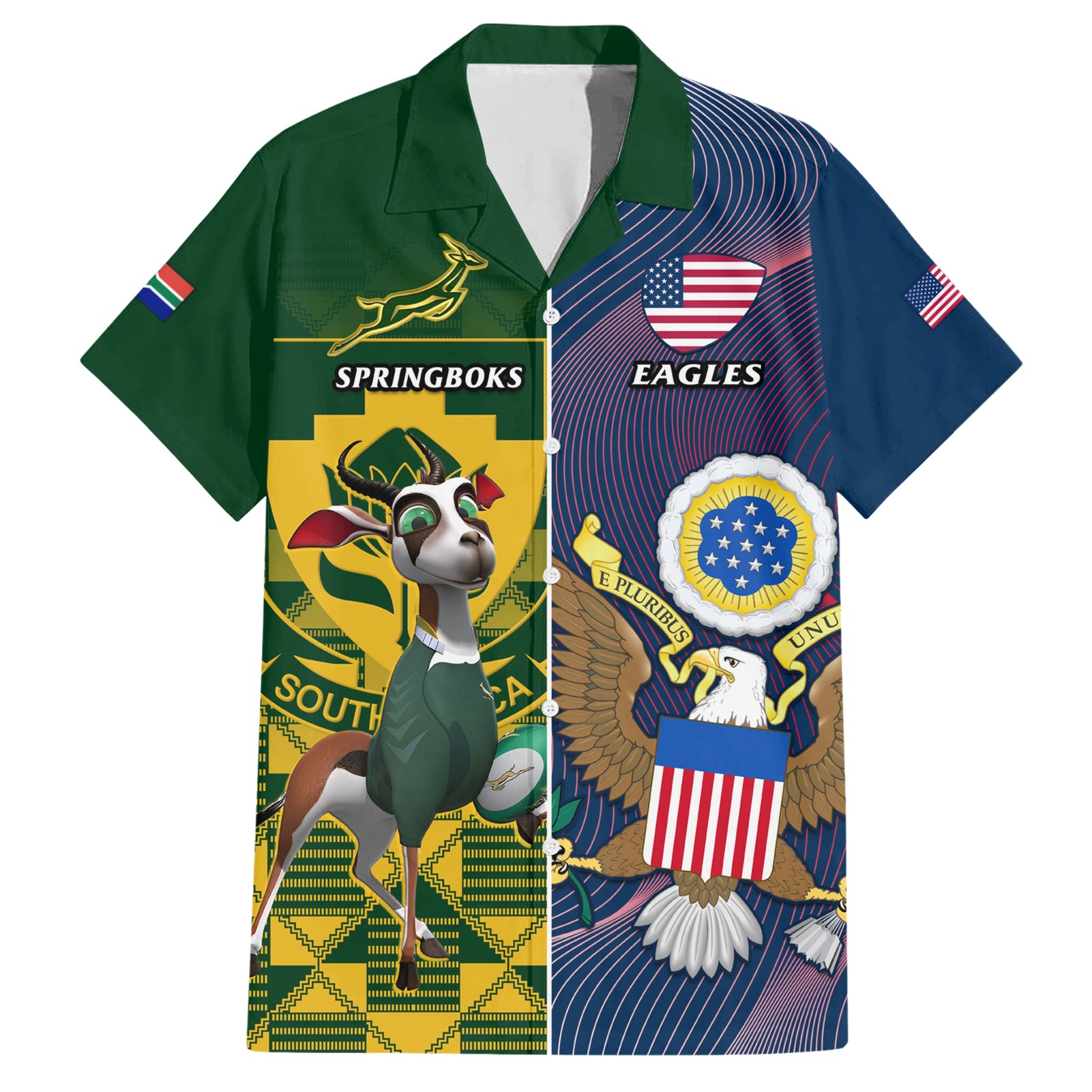 Custom South Africa And United States Rugby Hawaiian Shirt 2023 Springboks Combine Eagles - Vibe Hoodie Shop