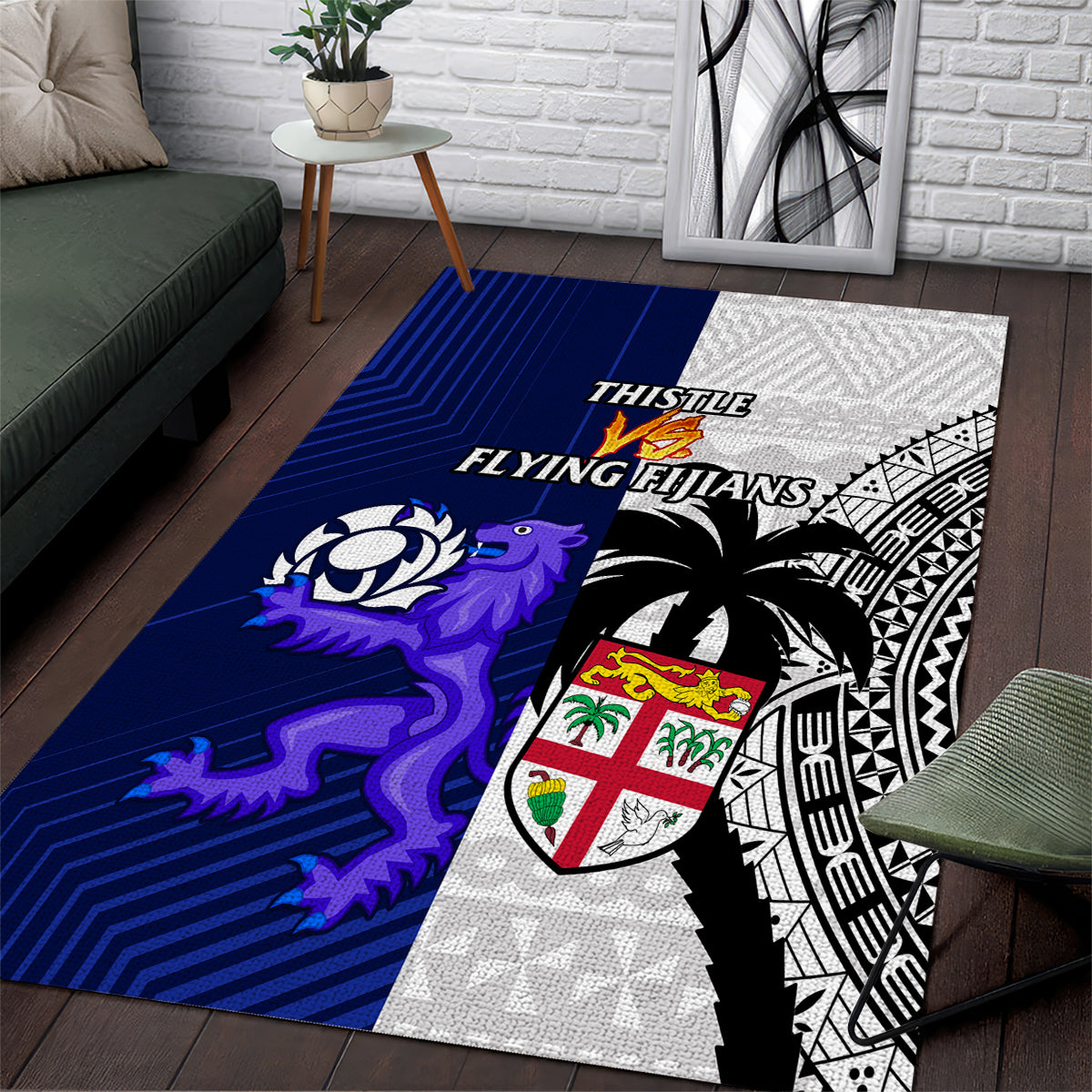 Fiji And Scotland Rugby Area Rug Fijian Tapa Pattern With Thistle - Vibe Hoodie Shop