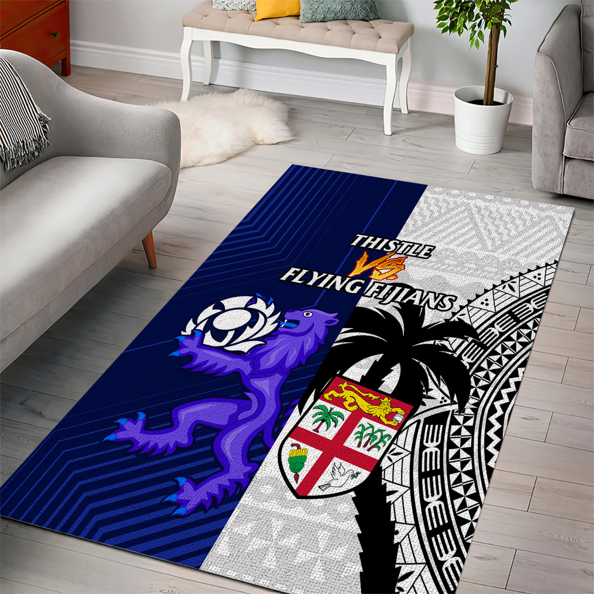 Fiji And Scotland Rugby Area Rug Fijian Tapa Pattern With Thistle - Vibe Hoodie Shop