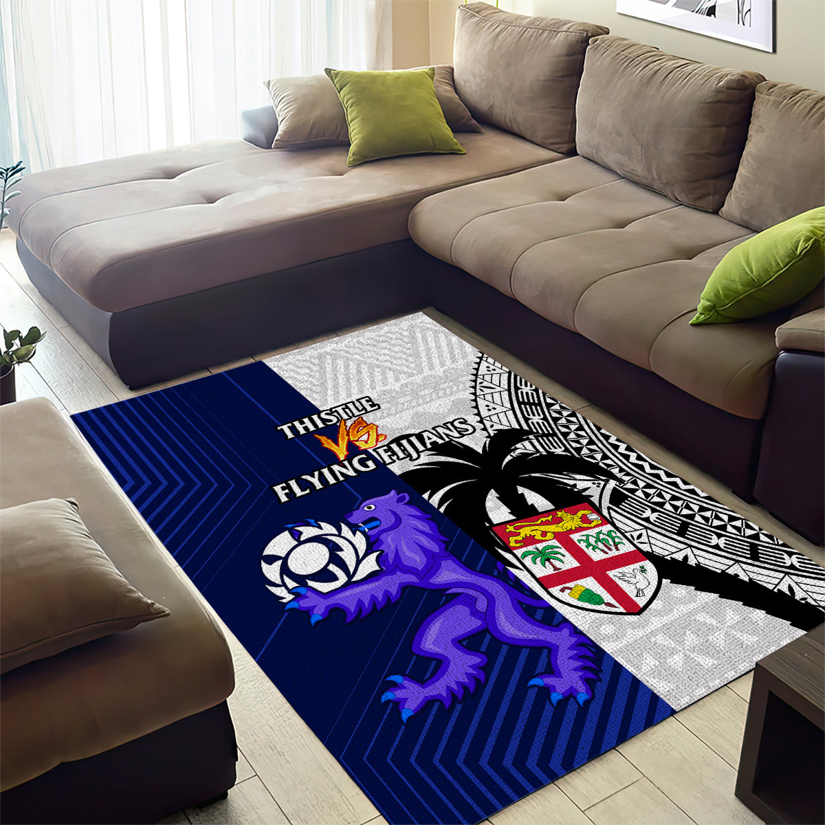 Fiji And Scotland Rugby Area Rug Fijian Tapa Pattern With Thistle - Vibe Hoodie Shop