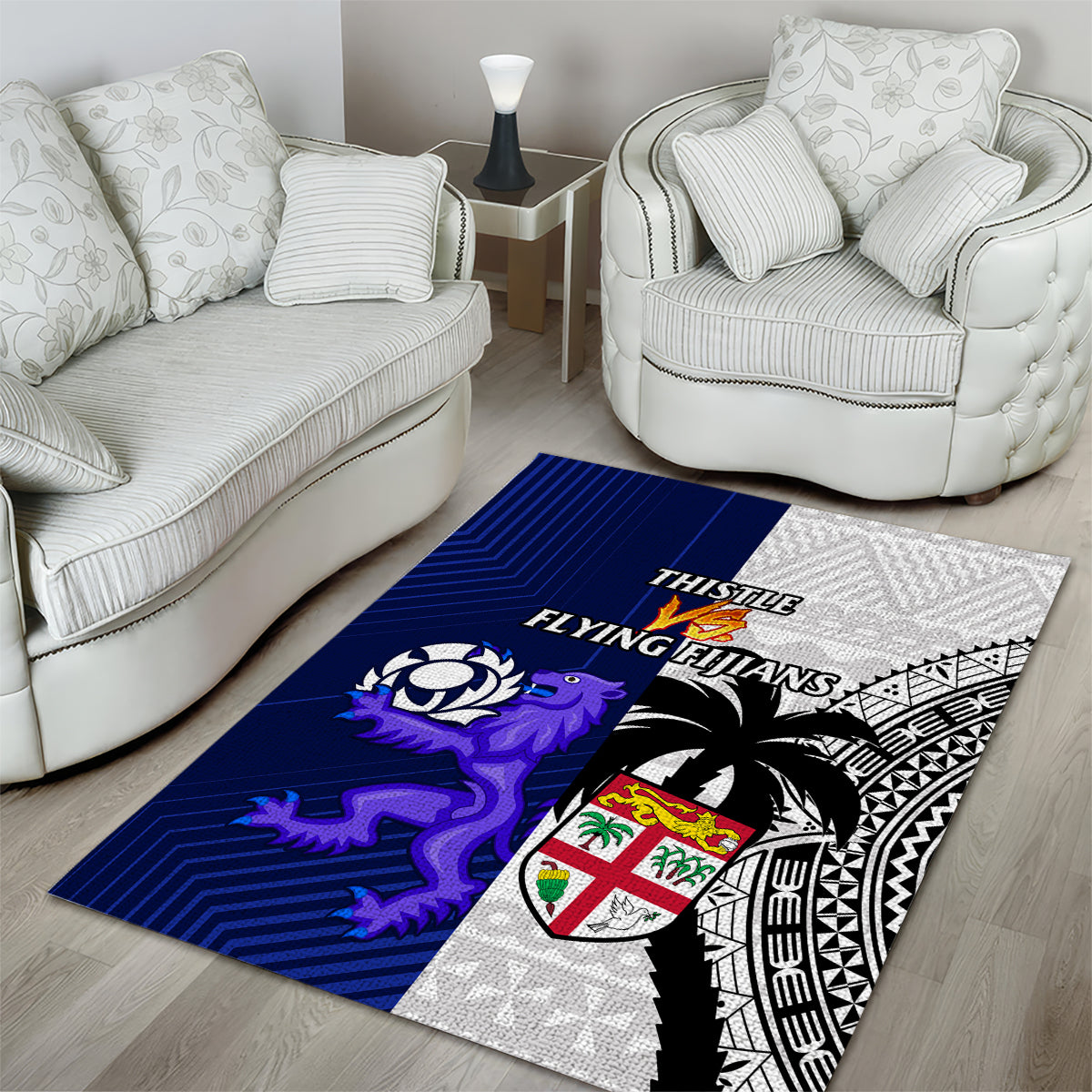 Fiji And Scotland Rugby Area Rug Fijian Tapa Pattern With Thistle - Vibe Hoodie Shop