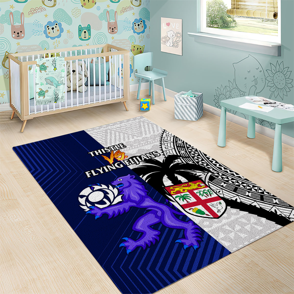 Fiji And Scotland Rugby Area Rug Fijian Tapa Pattern With Thistle - Vibe Hoodie Shop