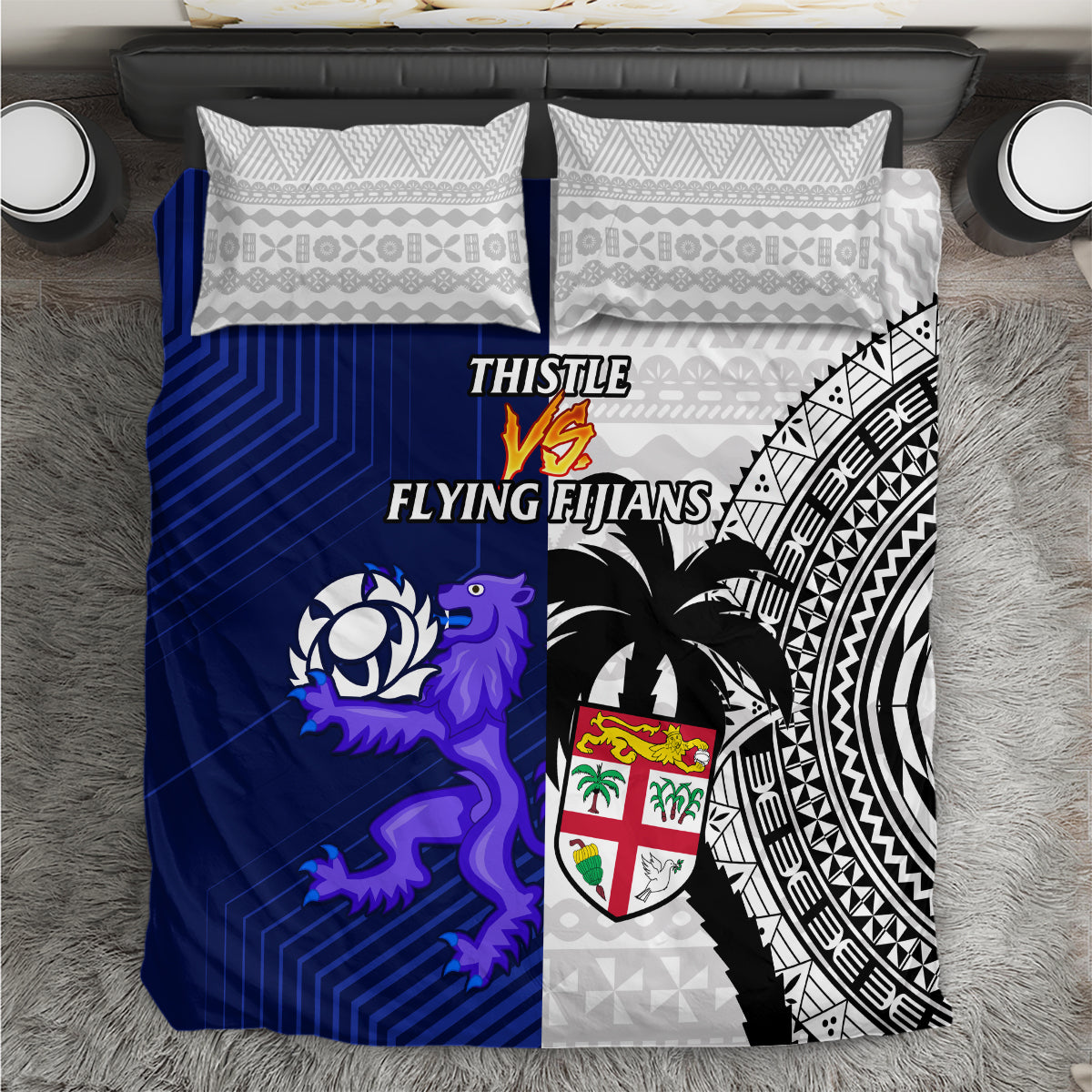 Fiji And Scotland Rugby Bedding Set Fijian Tapa Pattern With Thistle - Vibe Hoodie Shop