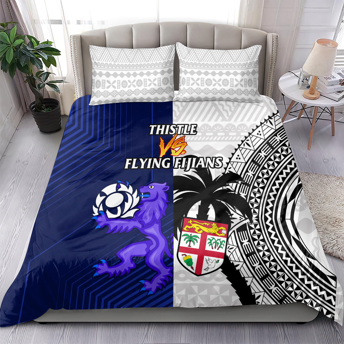 Fiji And Scotland Rugby Bedding Set Fijian Tapa Pattern With Thistle - Vibe Hoodie Shop