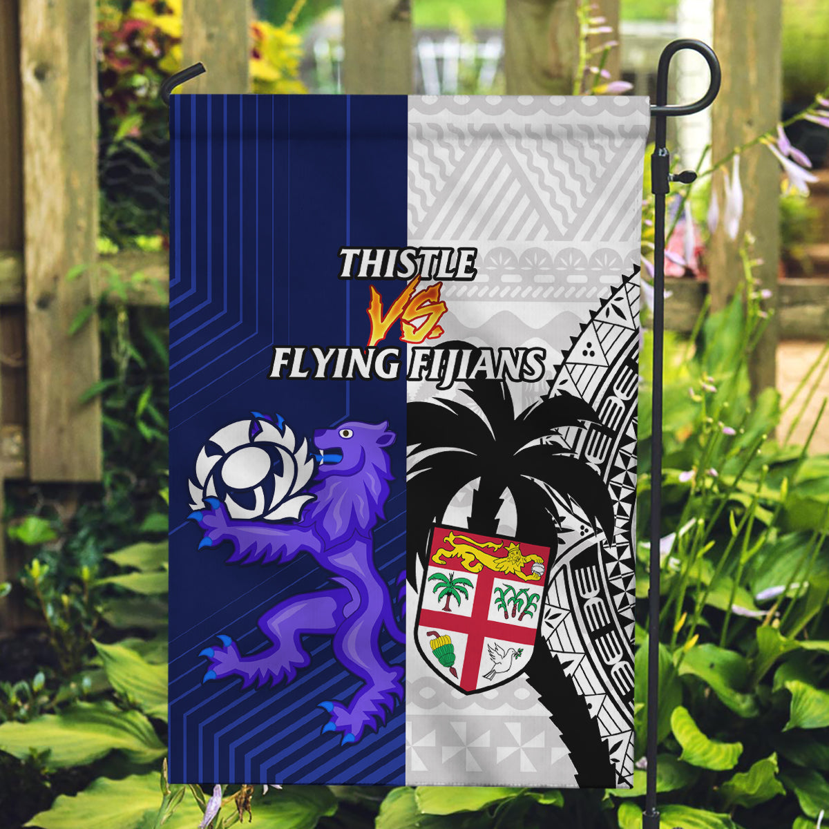 Fiji And Scotland Rugby Garden Flag Fijian Tapa Pattern With Thistle - Vibe Hoodie Shop