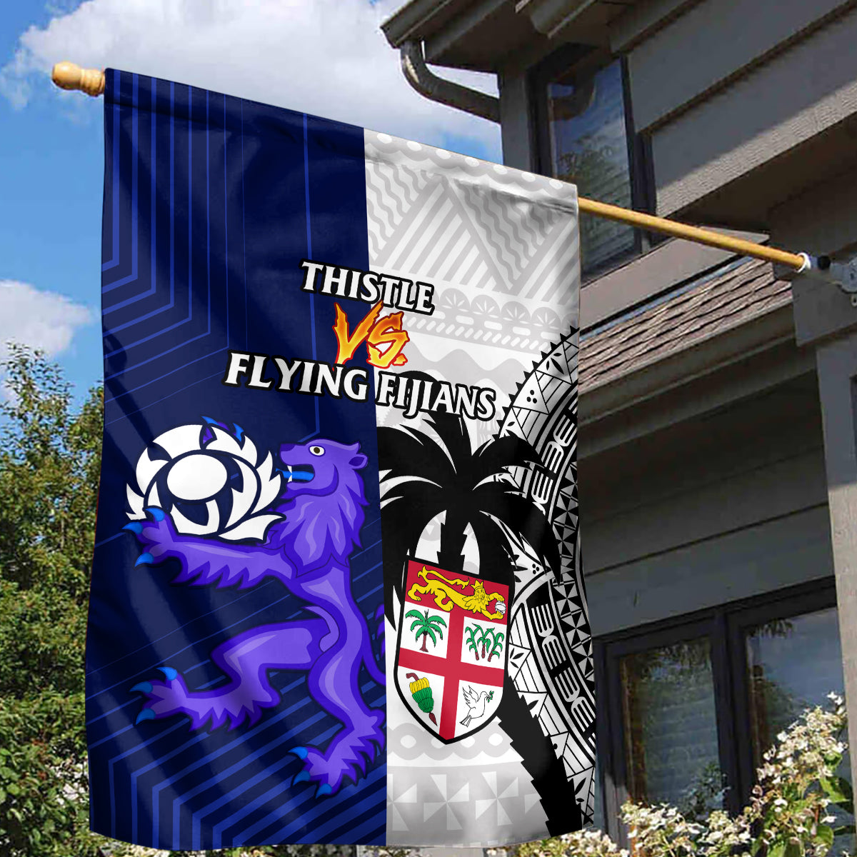 Fiji And Scotland Rugby Garden Flag Fijian Tapa Pattern With Thistle - Vibe Hoodie Shop