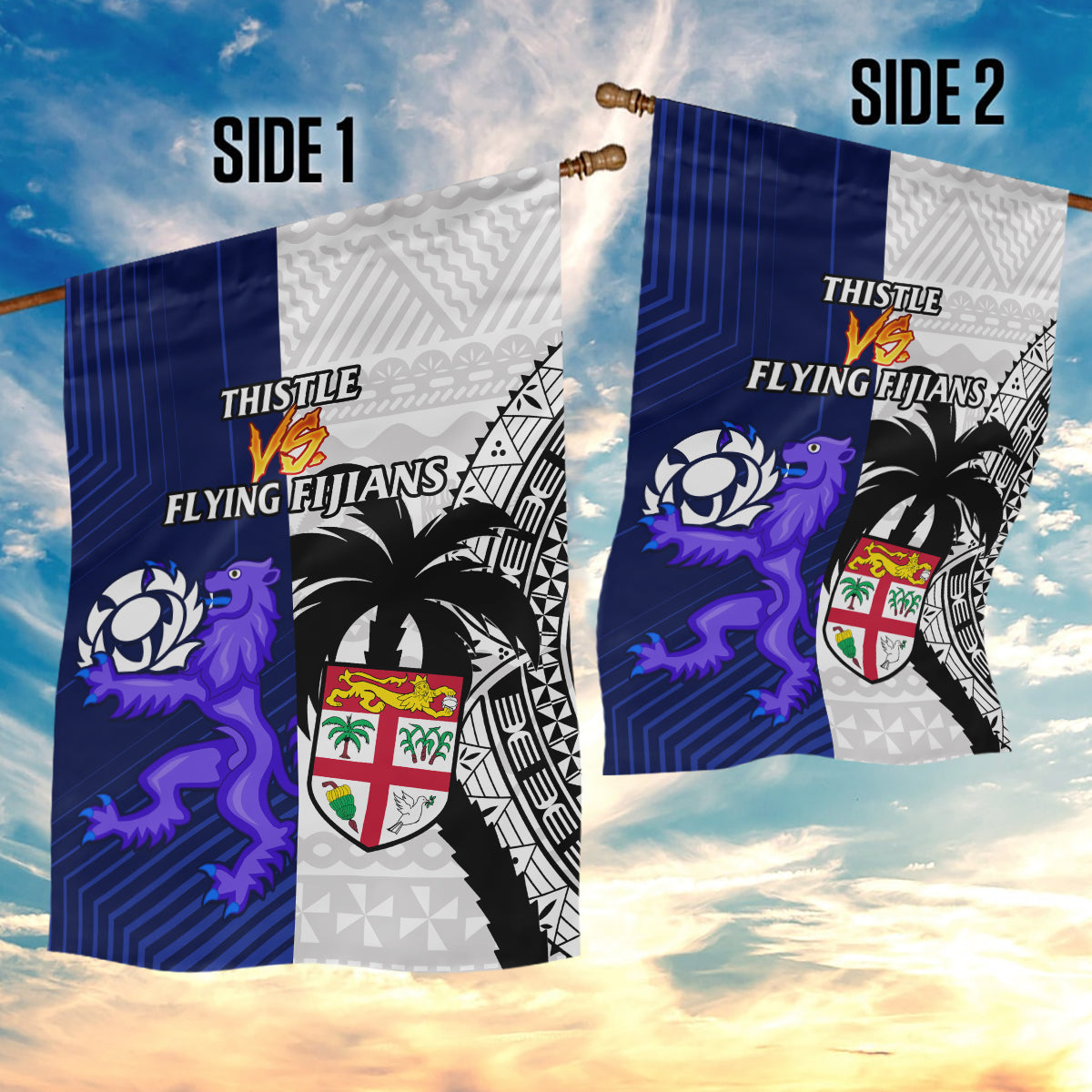 Fiji And Scotland Rugby Garden Flag Fijian Tapa Pattern With Thistle - Vibe Hoodie Shop