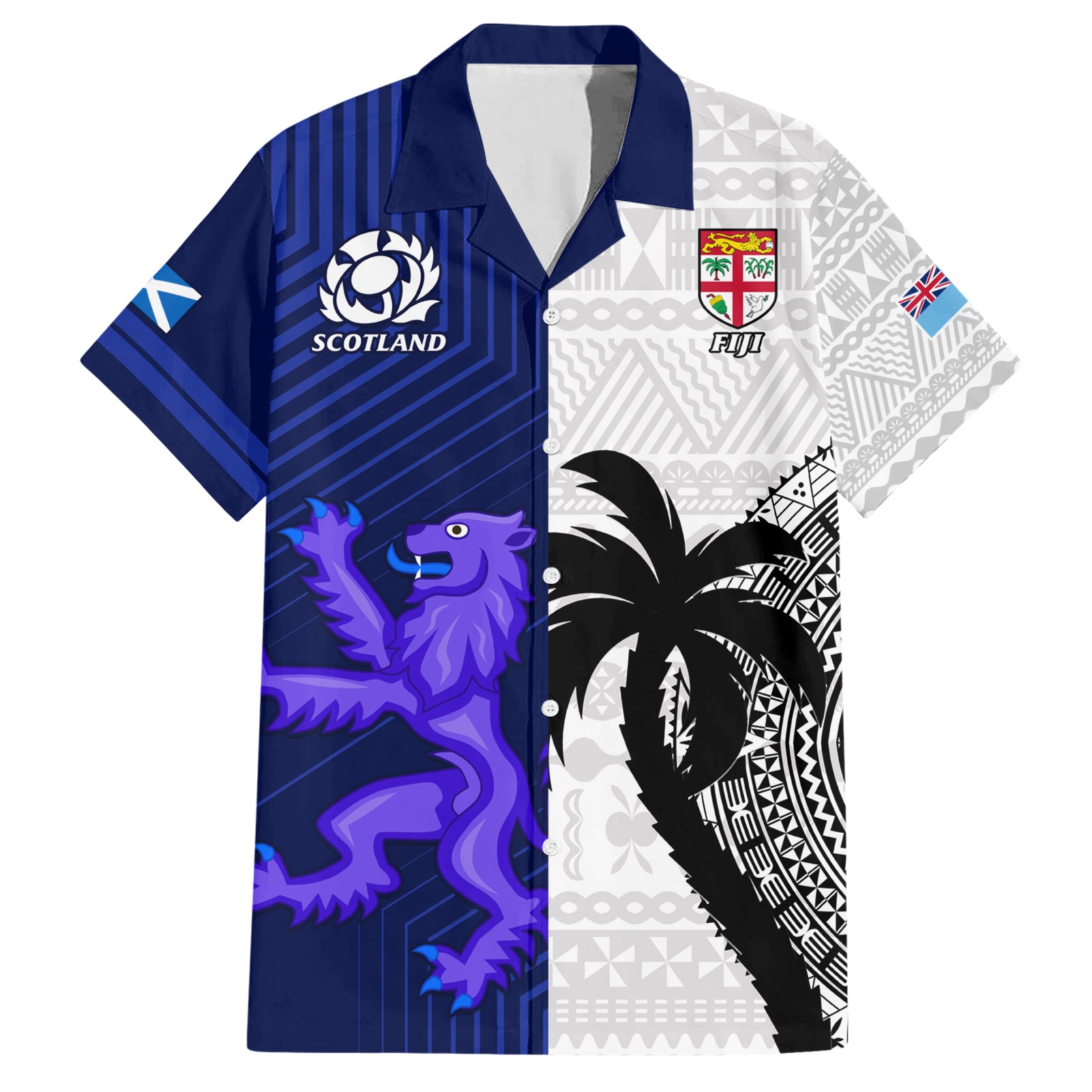 Fiji And Scotland Rugby Hawaiian Shirt Fijian Tapa Pattern With Thistle - Vibe Hoodie Shop