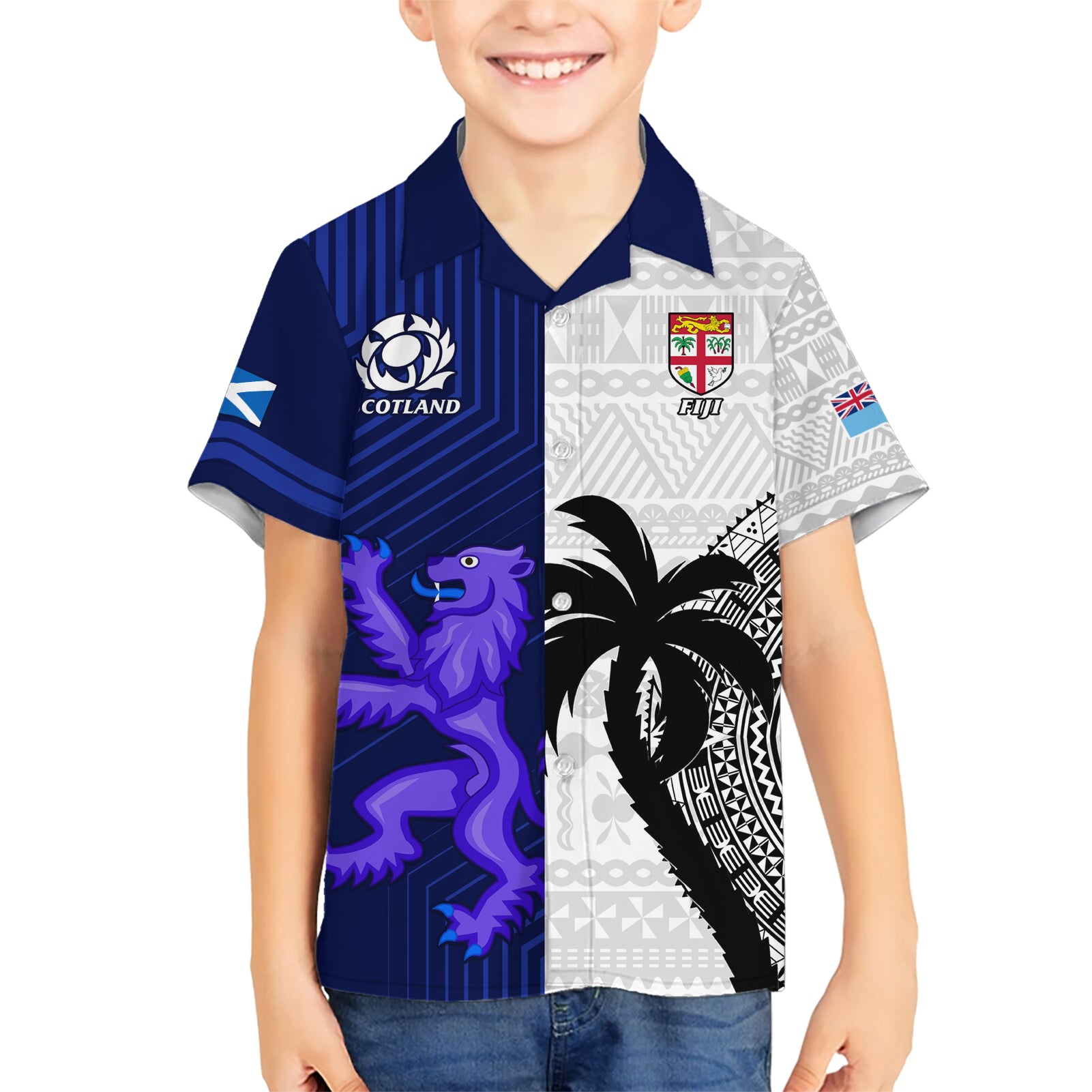 Fiji And Scotland Rugby Hawaiian Shirt Fijian Tapa Pattern With Thistle - Vibe Hoodie Shop