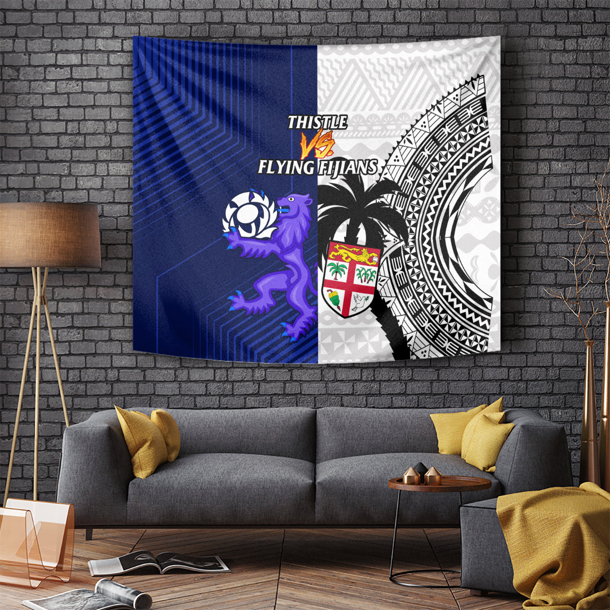 Fiji And Scotland Rugby Tapestry Fijian Tapa Pattern With Thistle - Vibe Hoodie Shop