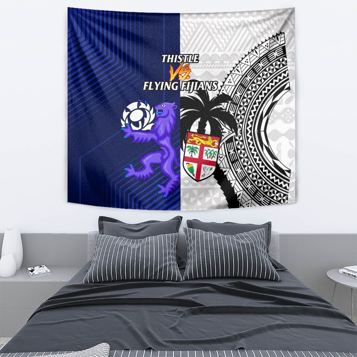 Fiji And Scotland Rugby Tapestry Fijian Tapa Pattern With Thistle - Vibe Hoodie Shop