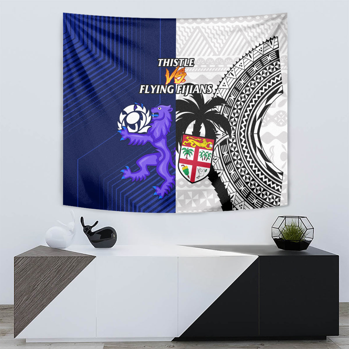 Fiji And Scotland Rugby Tapestry Fijian Tapa Pattern With Thistle - Vibe Hoodie Shop