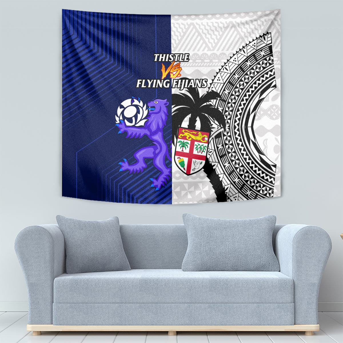 Fiji And Scotland Rugby Tapestry Fijian Tapa Pattern With Thistle - Vibe Hoodie Shop