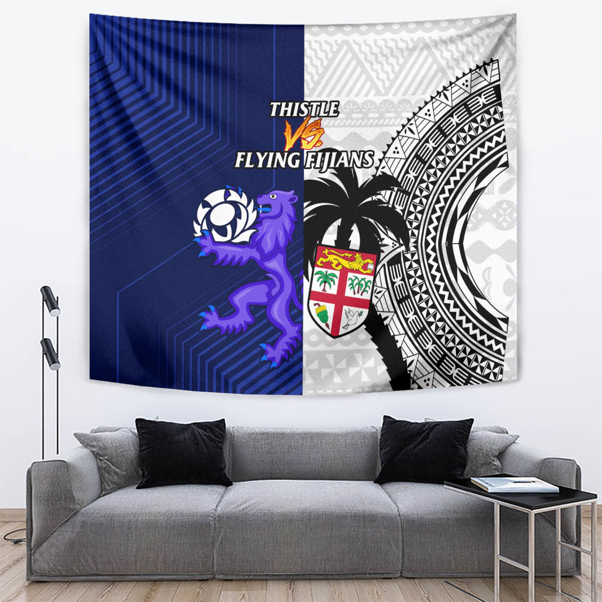 Fiji And Scotland Rugby Tapestry Fijian Tapa Pattern With Thistle - Vibe Hoodie Shop