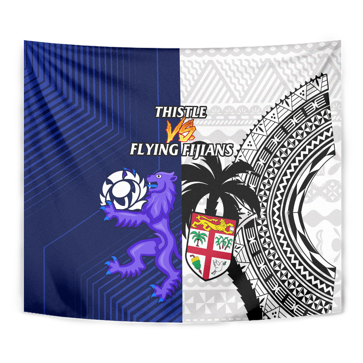 Fiji And Scotland Rugby Tapestry Fijian Tapa Pattern With Thistle - Vibe Hoodie Shop