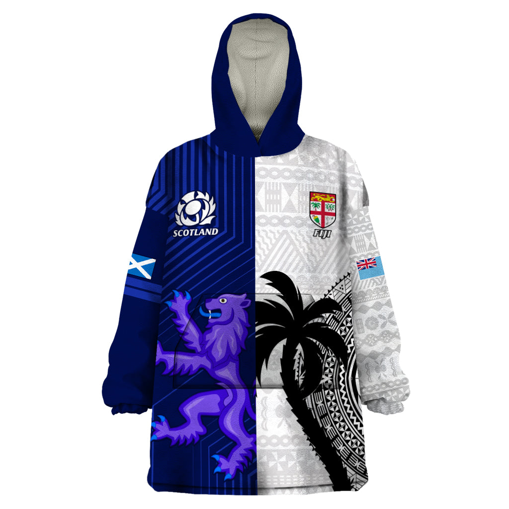 Fiji And Scotland Rugby Wearable Blanket Hoodie Fijian Tapa Pattern With Thistle - Vibe Hoodie Shop