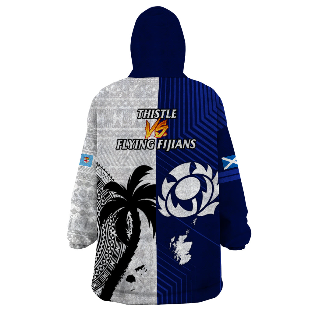 Fiji And Scotland Rugby Wearable Blanket Hoodie Fijian Tapa Pattern With Thistle - Vibe Hoodie Shop